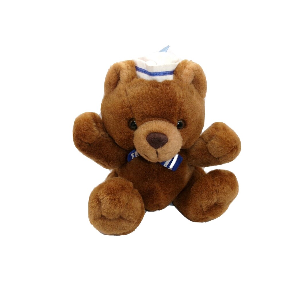 Russ Berrie Cappy Brown Bear Plush Stuffed Animal in Sailor Hat & Bow Tie 8"